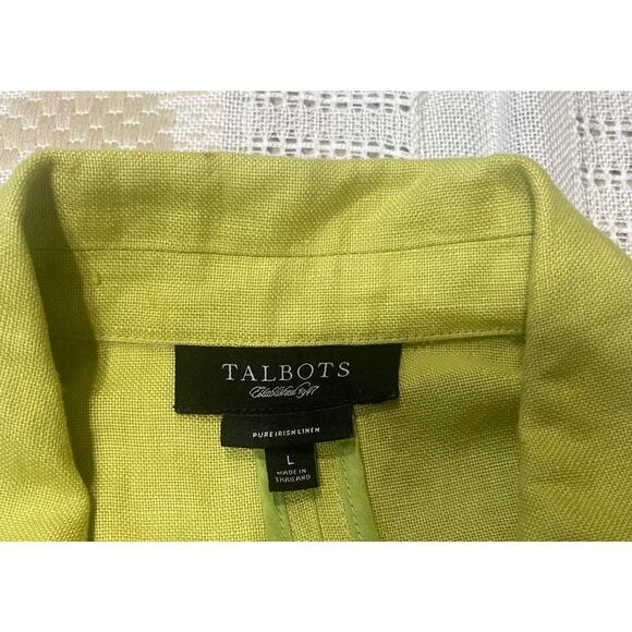 TALBOTS Pure Irish Linen Light Bright Green Open Blazer 3/4 Sleeves Size L - Picture 5 of 8